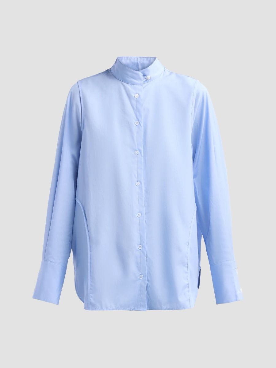 rag & bone Women's Vala Band-Collar Poplin Shirt - Baby Blue - Size Medium