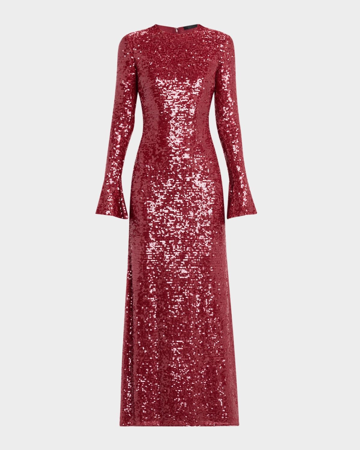 Sequined Flare-Sleeve Gown