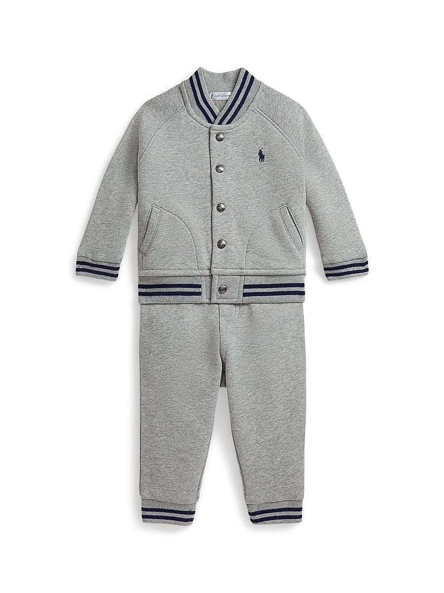 Baby Boy's Cotton-Blend Fleece Baseball Jacket & Jogger Pants Set - Andover Heather - Size 6 Months