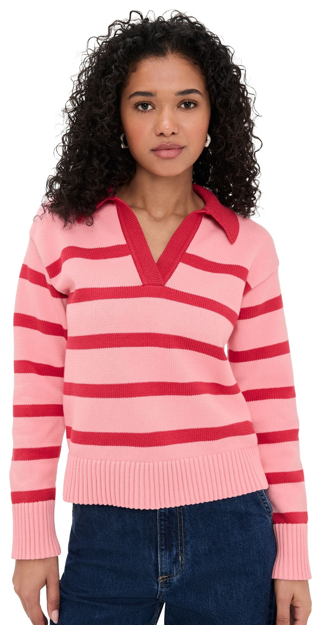 English Factory Striped Collared Sweater Pink/Red M