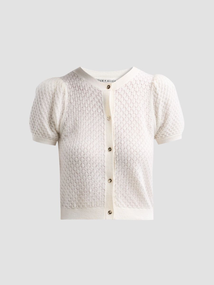 ALICE + OLIVIA Women's Sabine Puff-Sleeve Crop Cardigan - Soft White - Size XS