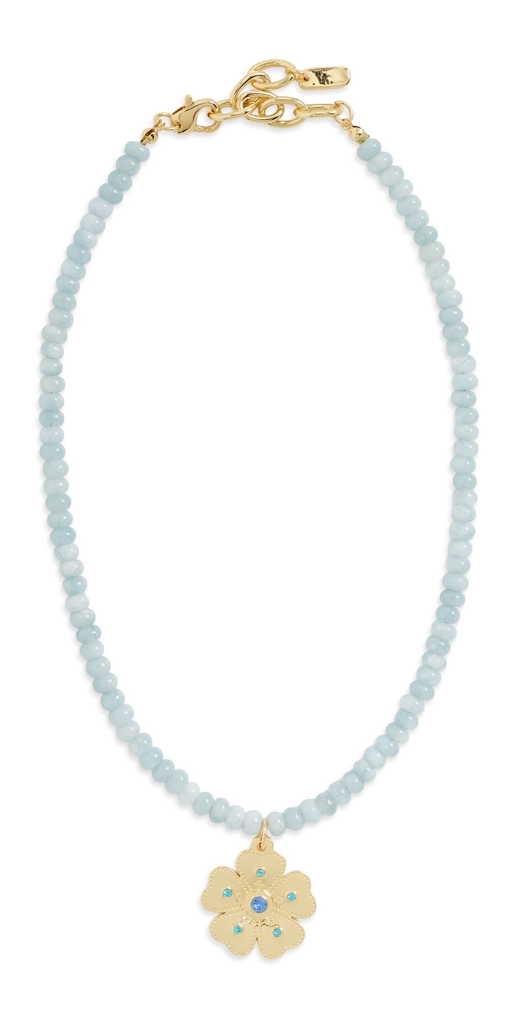 Logan Tay Bluer Beaded Gold Flower Necklace Blue One Size