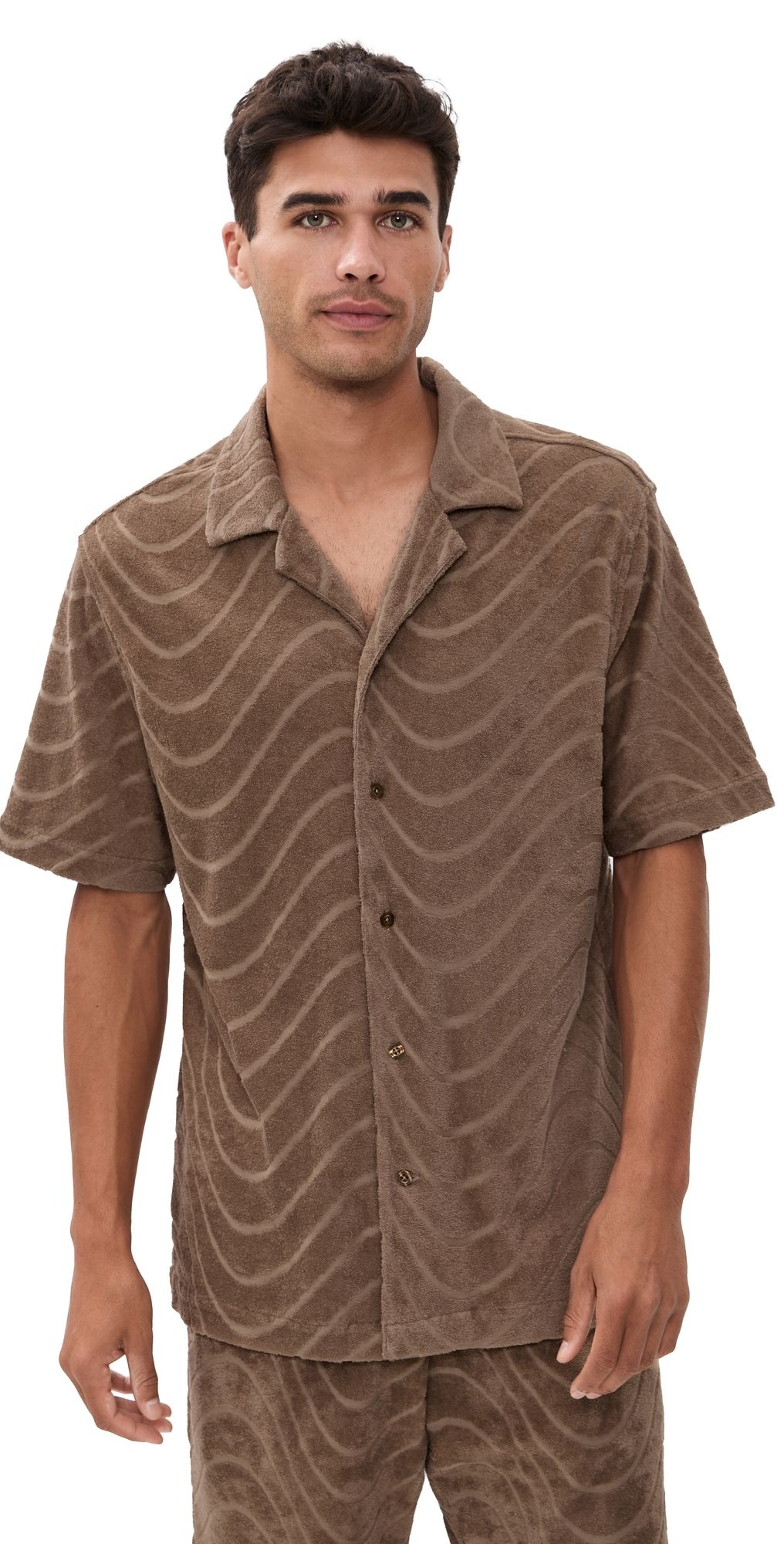 Frescobol Carioca Roberto Fibra Jacquard Terry Short Sleeve Shirt Khaki M