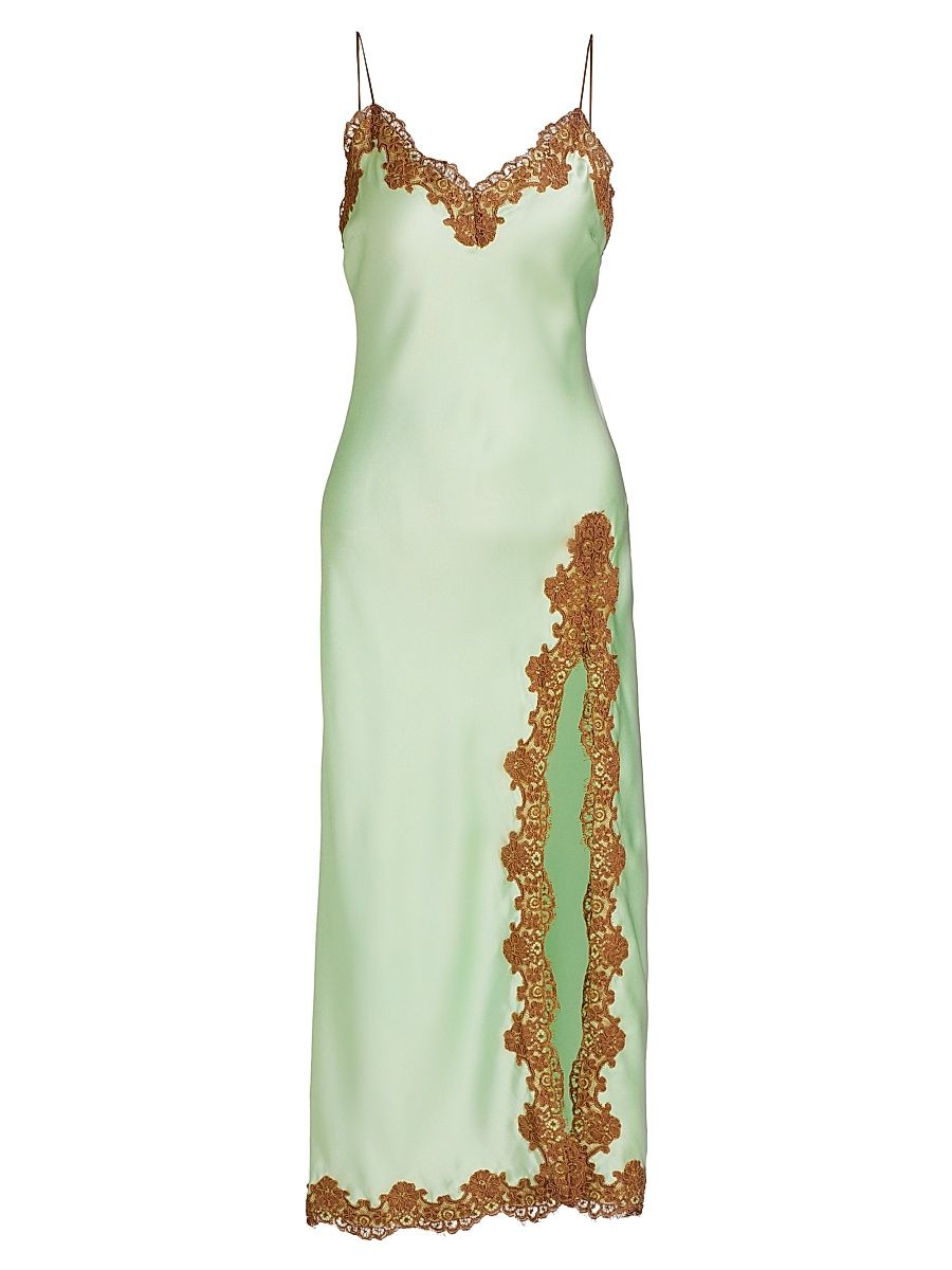 Women's Peride Silk-Lace Midi-Slipdress - Oasis - Size Large