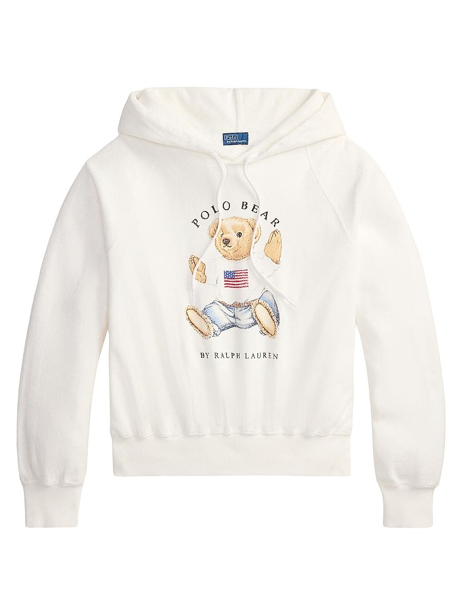 Women's Graphic Polo Bear Terry Cotton-Blend Hoodie - White - Size XXL