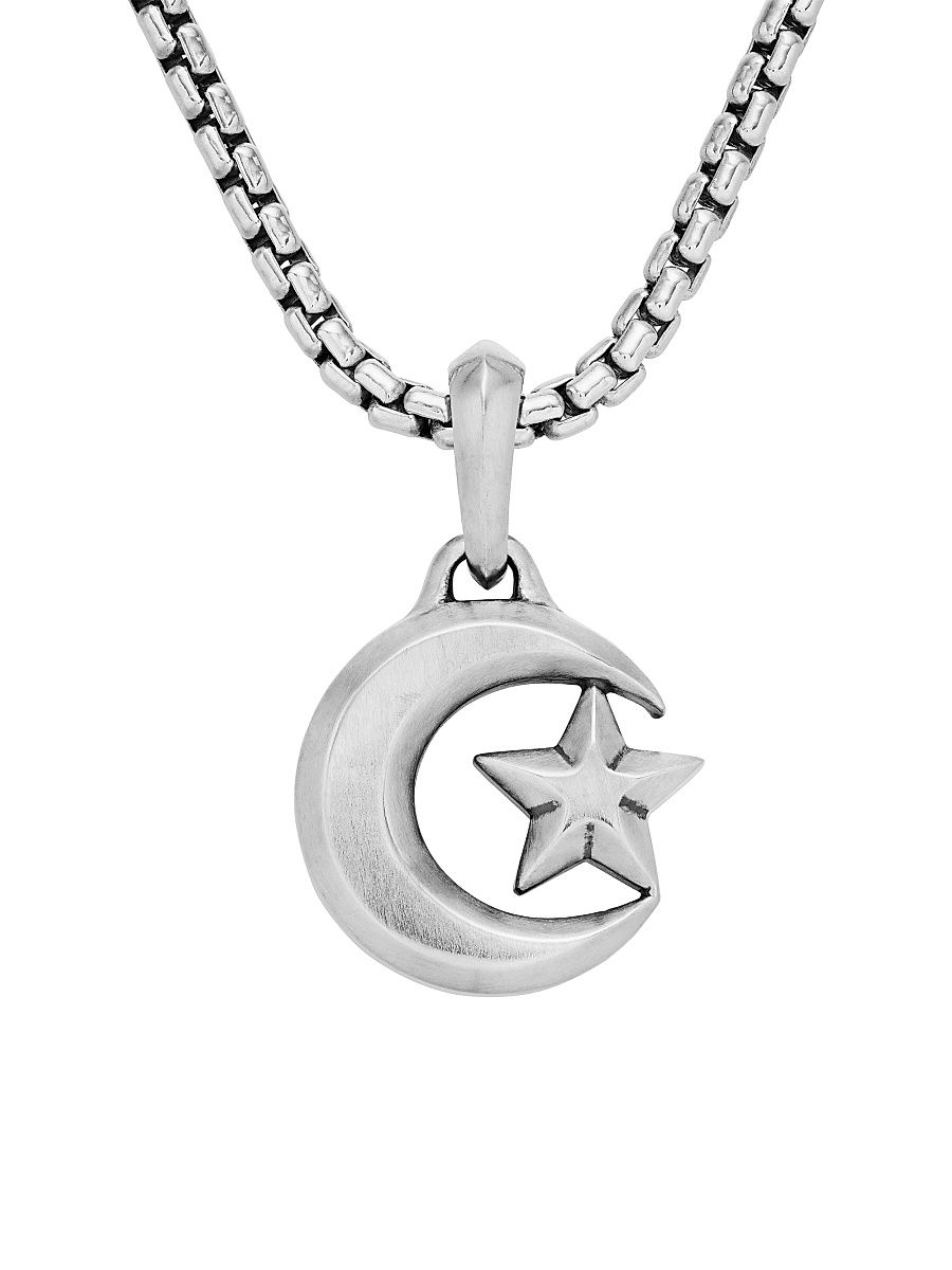 Men's Star and Crescent Amulet in Sterling Silver, 28.3MM - Silver