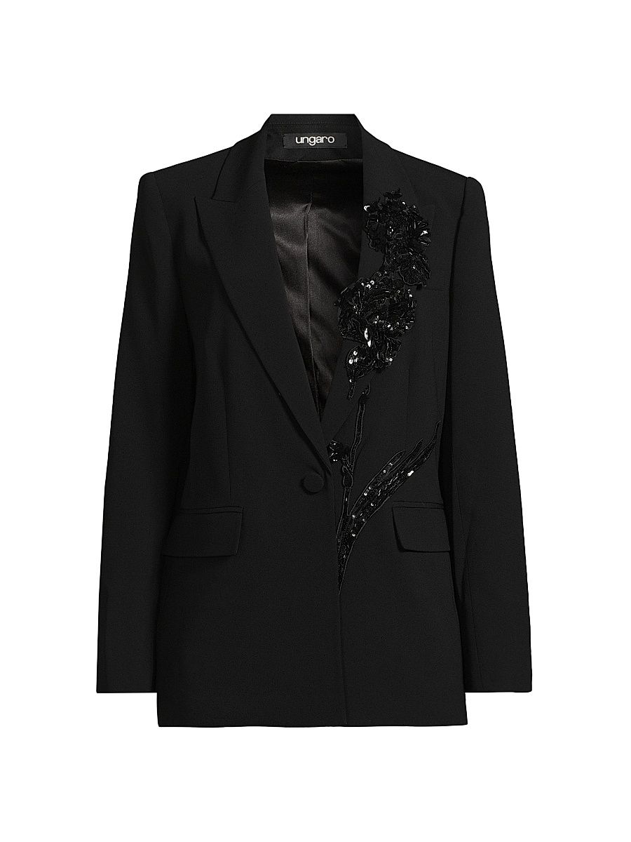 Women's Cassandra Embellished Appliqué Blazer - Black - Size Small