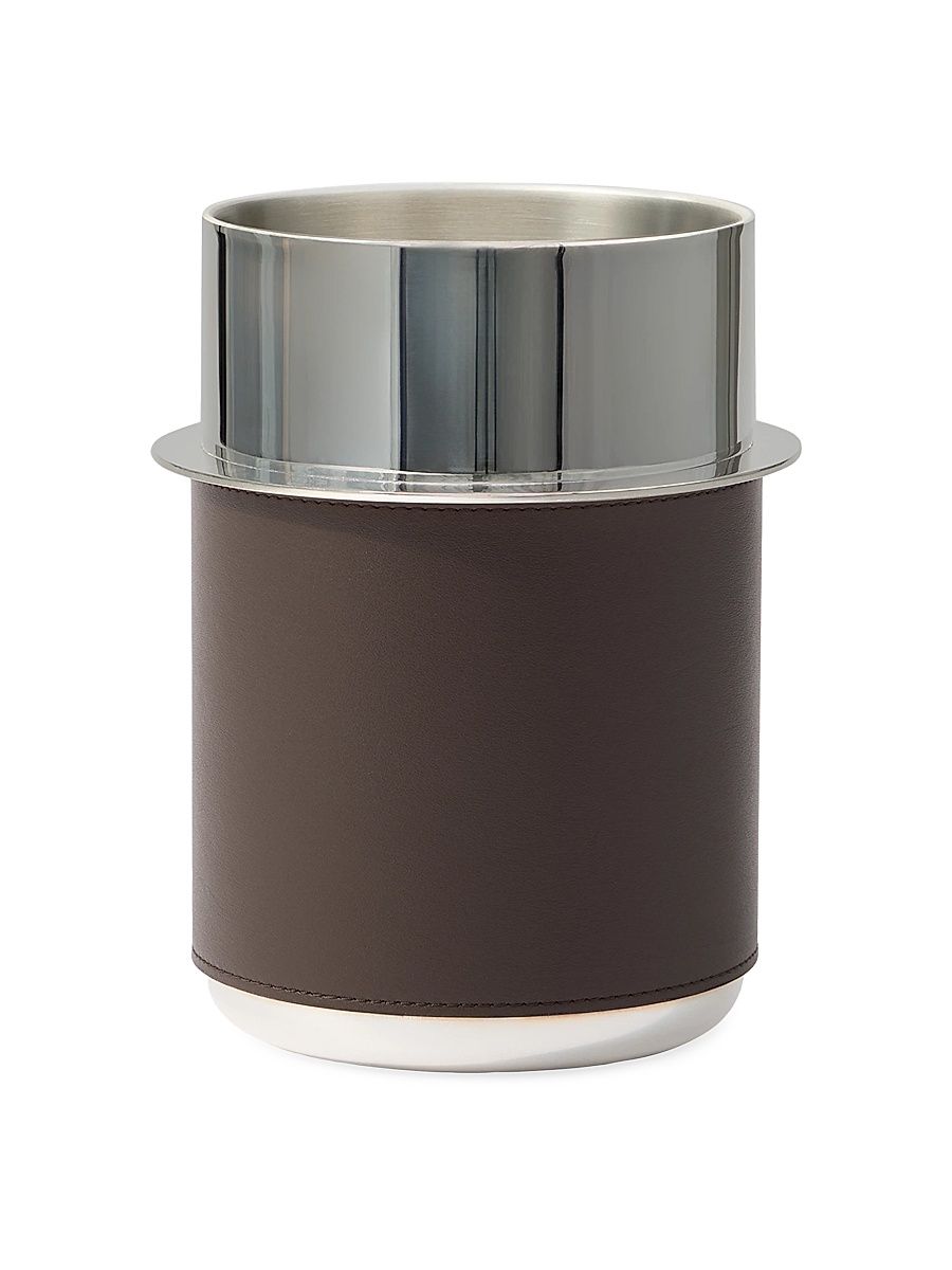 Silver Plated Steel and Leather Glacette - Cigar