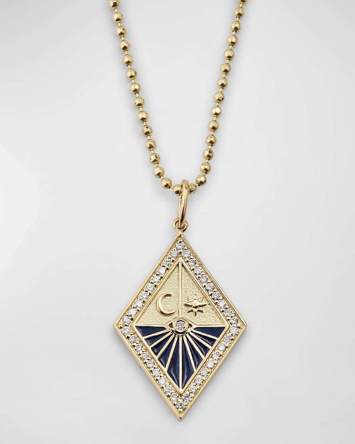 Enamel and Diamond Sundial Medallion Charm Necklace