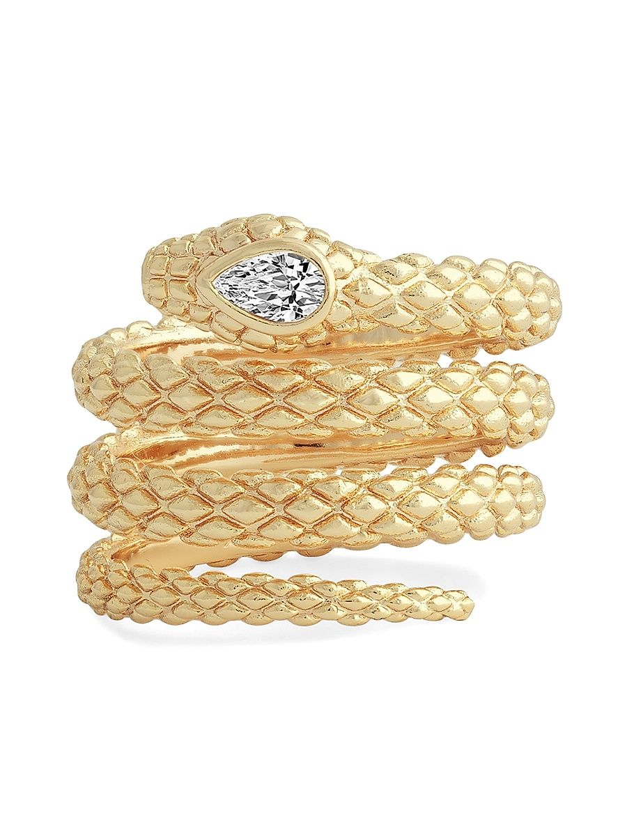 Women's Serpent 18K-Gold-Plated & Cubic Zirconia Wrap Ring - Gold - Size 8