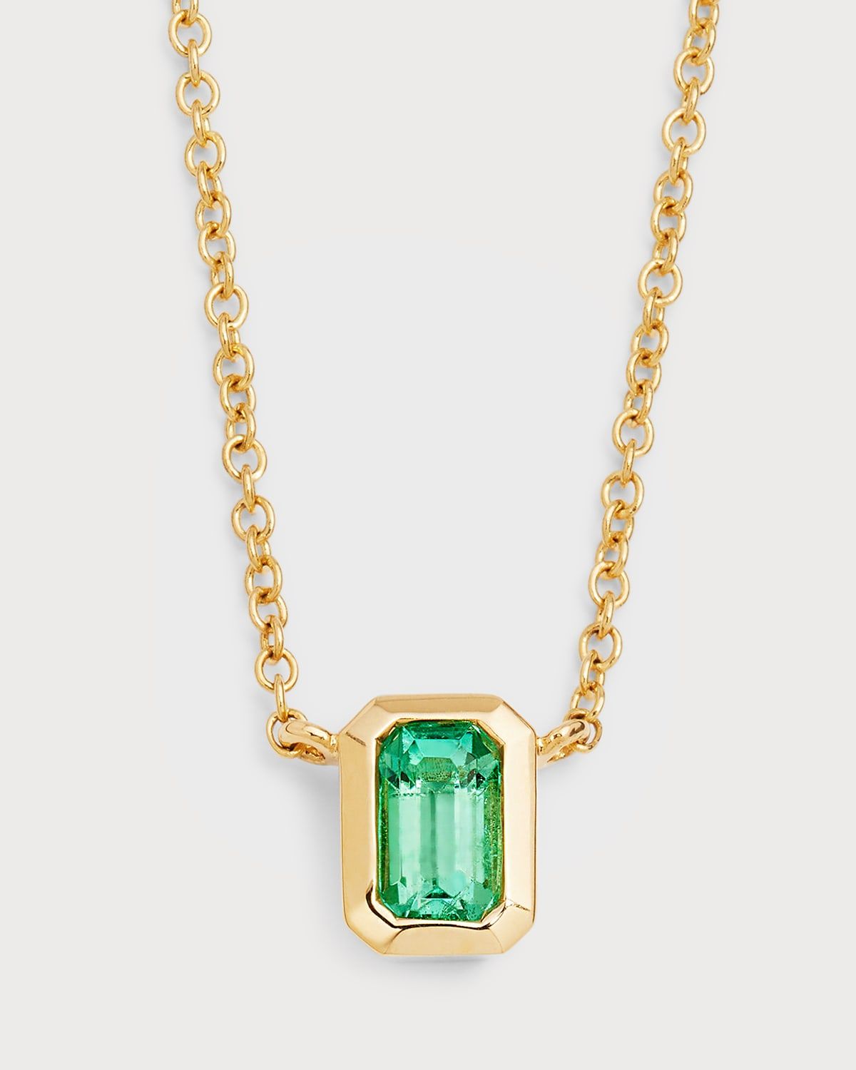 14k Gold Emerald-Cut Emerald Necklace