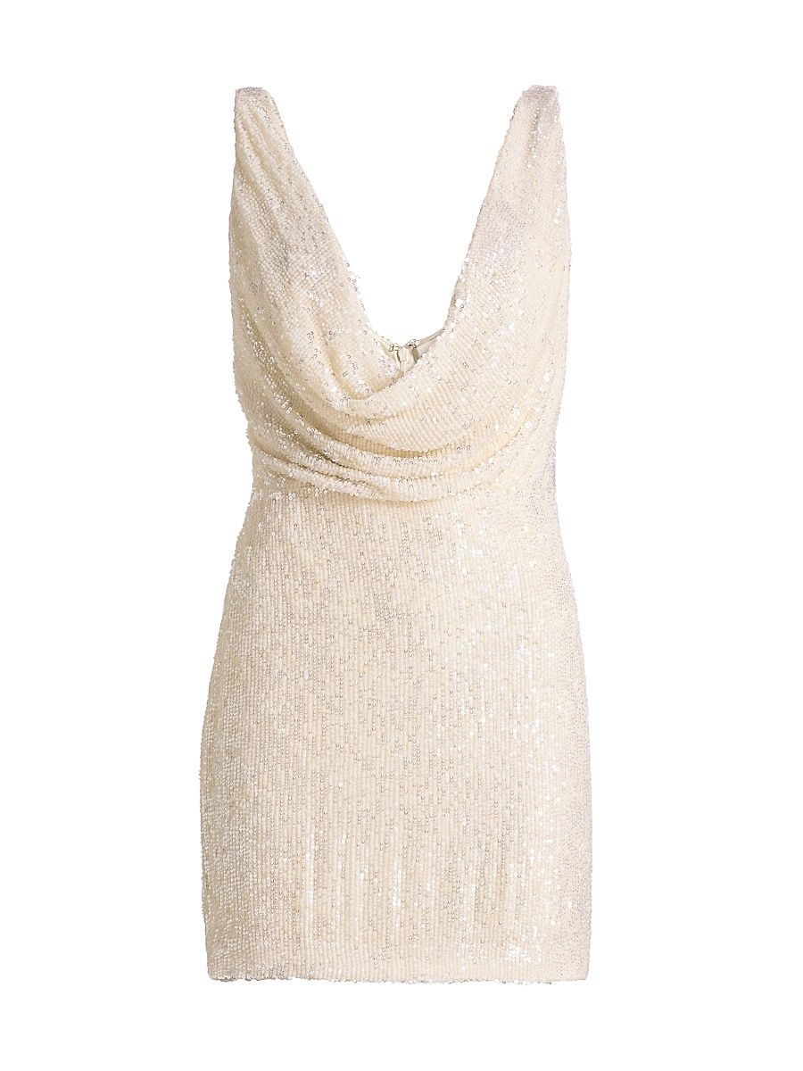 Women's Lydia Sequined Cowlneck Minidress - Full Moon - Size 12