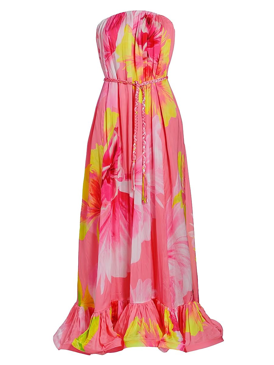Women's Strapless Floral Maxi Dress - Pink Floral - Size XS