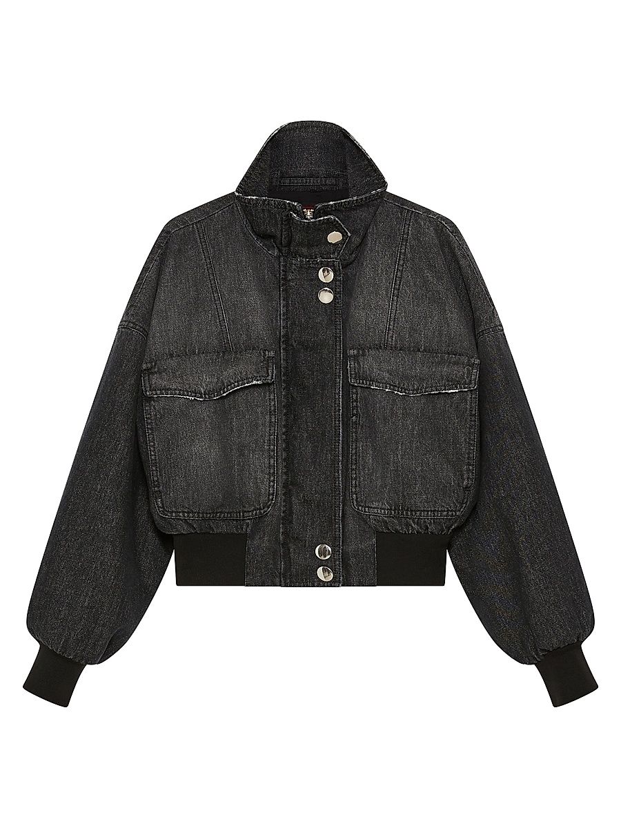 Women's Denim Bomber Jacket - Black - Size 8