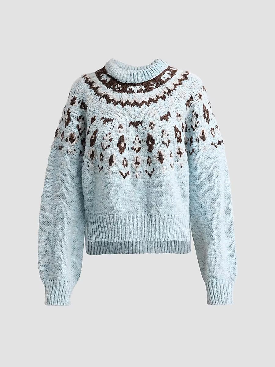 Proenza Schouler White Label Women's Lizzy Fair Isle-Style Sweater - Pale Blue Multi - Size XL