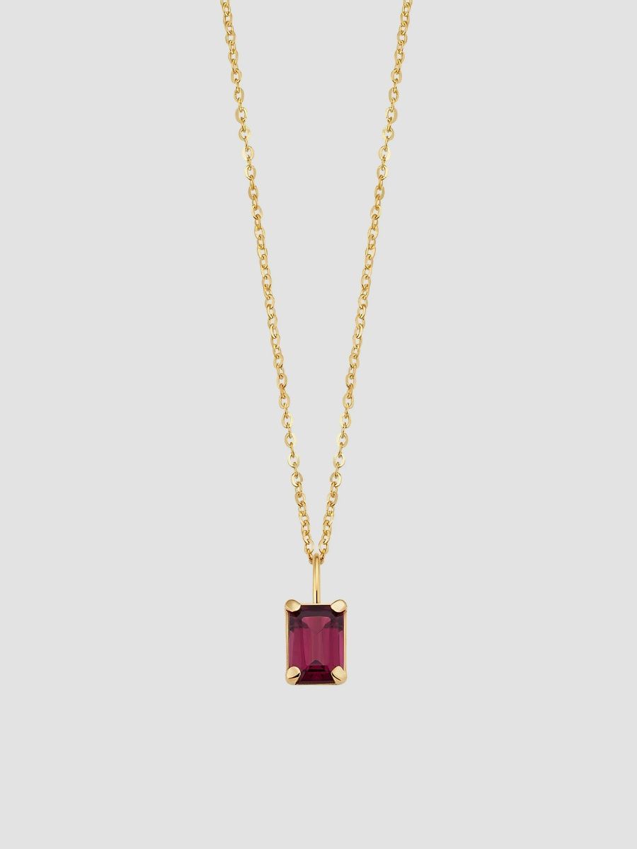 Oradina Women's Date Me Birthstone Pendant Necklace in 14K Yellow Gold - Amethyst February - Size 16