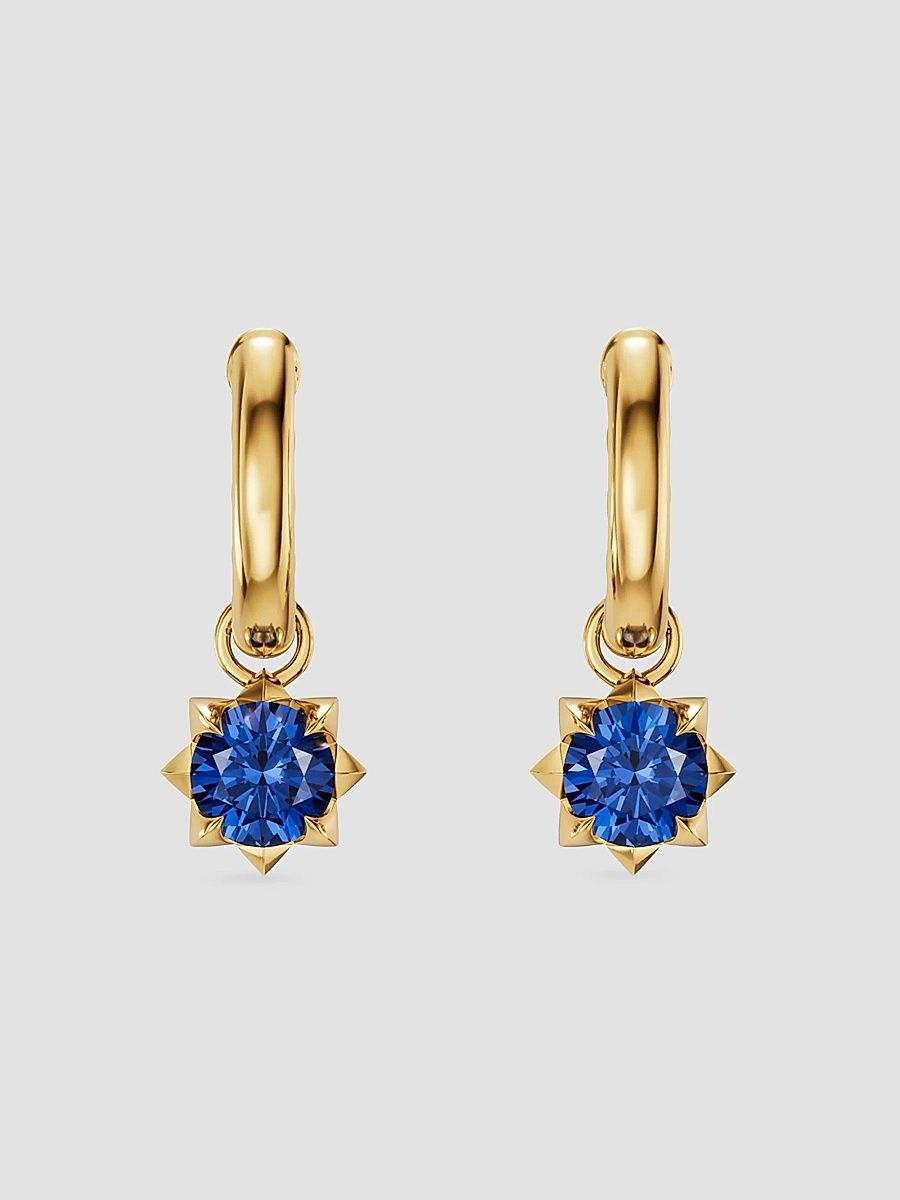 Women's Petite Pave Stone Drop Earrings in 18K Yellow Gold - Light Blue Sapphire