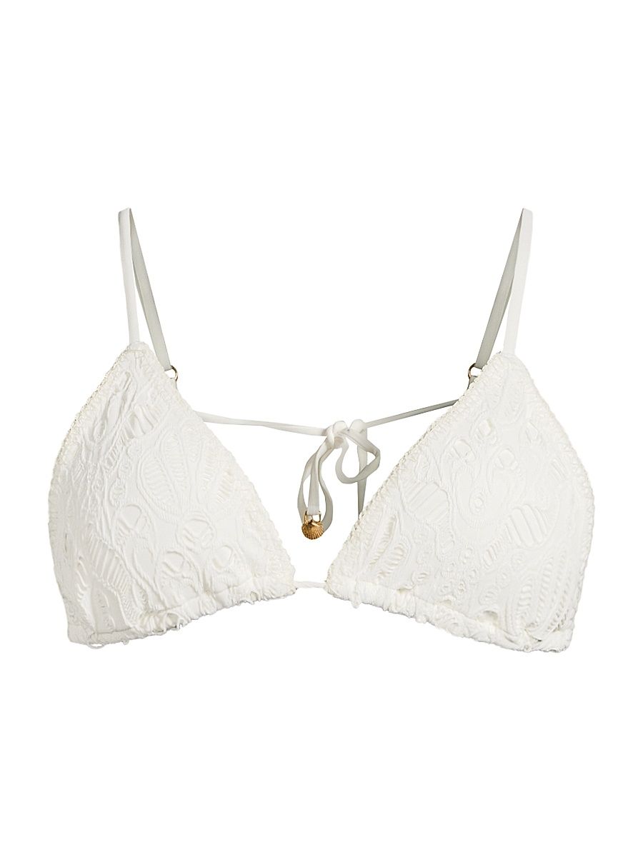 Women's Seashell Eyelet Triangle Bikini Top - White - Size XS