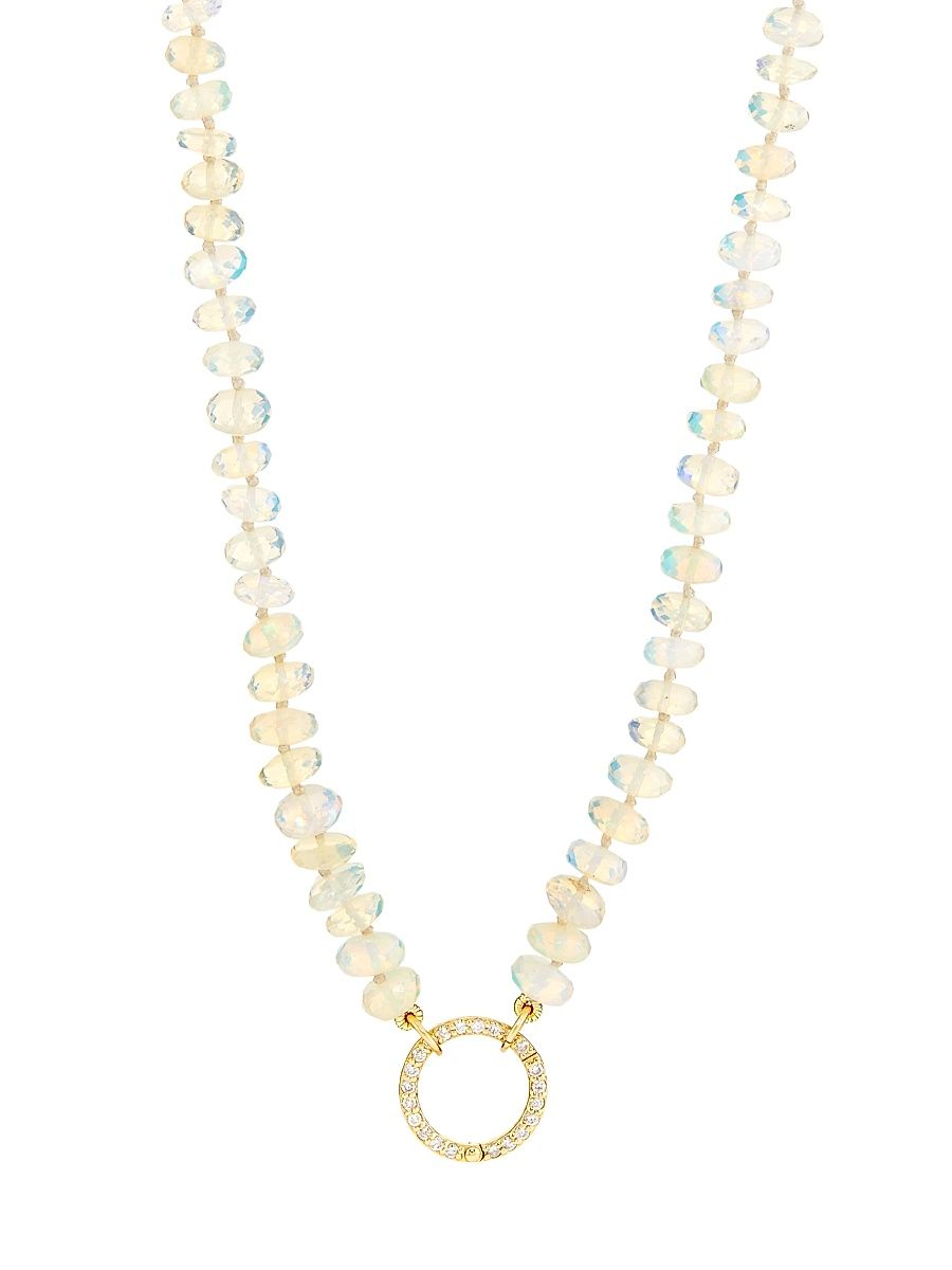 Women's 14K Yellow Gold, 0.22 TCW Diamond & Opal Bead Necklace - Yellow Gold