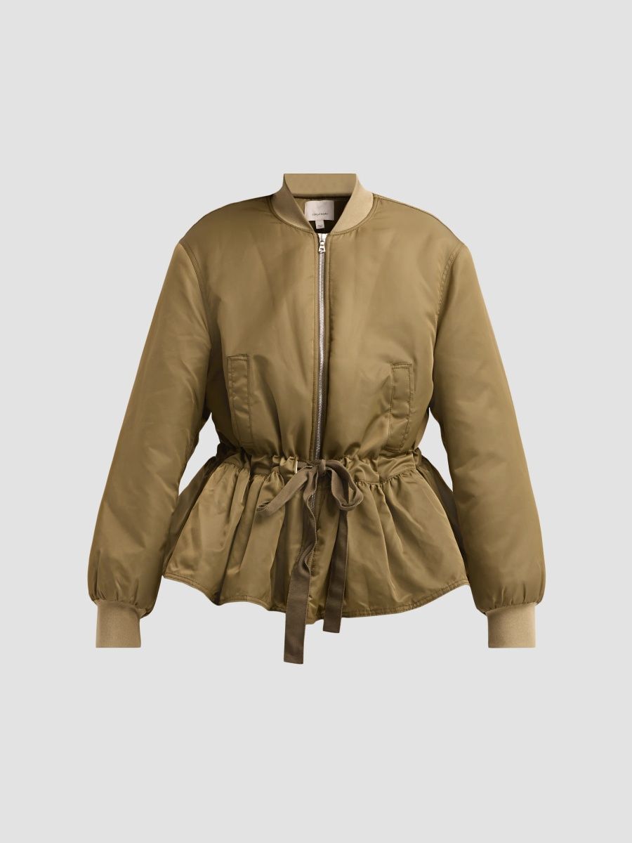 Women's Valerina Drawstring Bomber Jacket - Dark Olive - Size XL