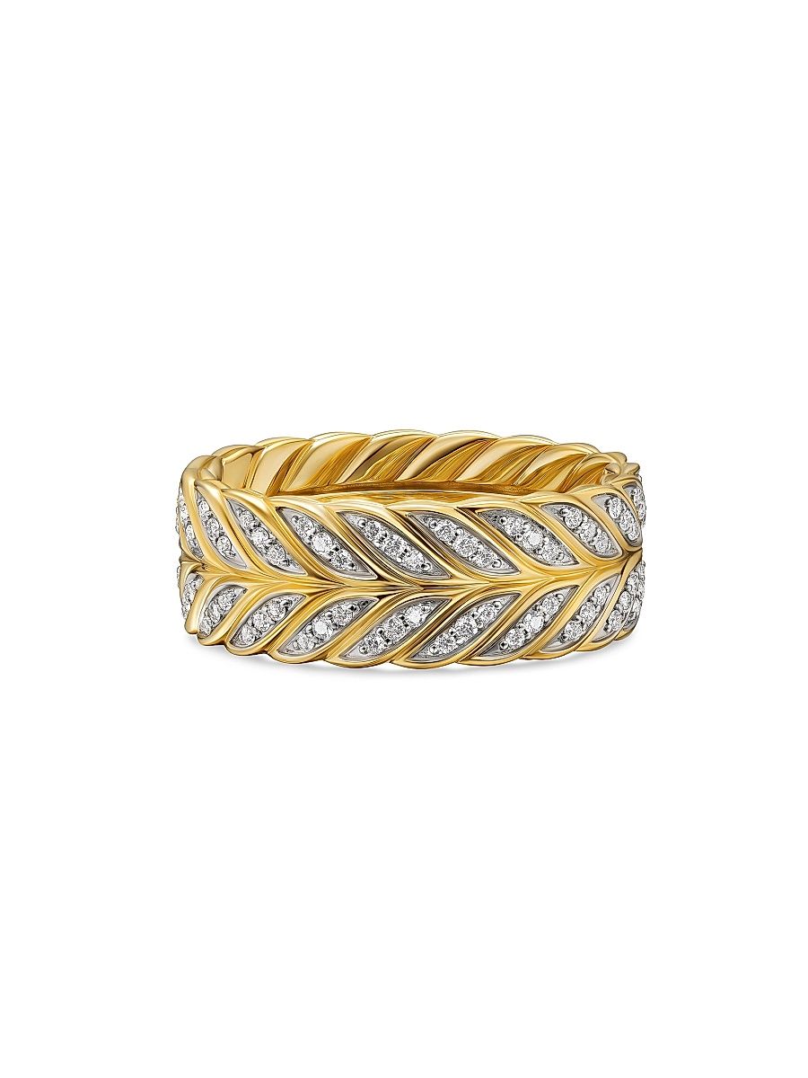 Men's Chevron Pave Band Ring in 18K Yellow Gold - Diamond - Size 11