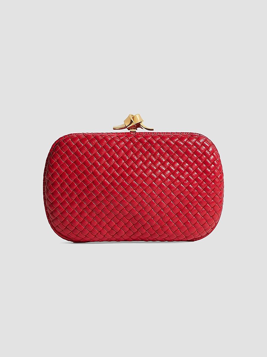 Bottega Veneta Women's Tosca Knot Intrecciato Leather Minaudière - Cardinal Brass