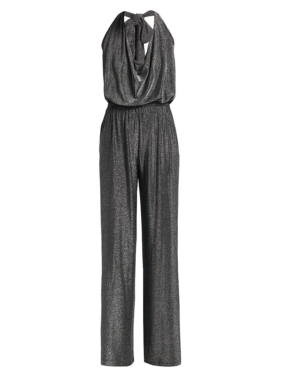 Women's Ginger Halterneck Jumpsuit - Silver Knit - Size XL
