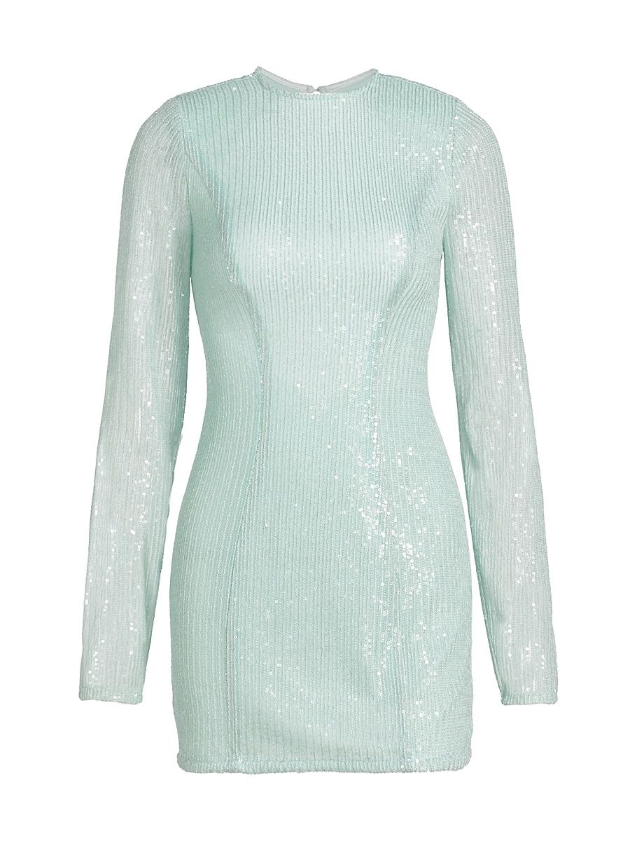 Women's Sequined Open-Back Minidress - Wan Blue - Size 12
