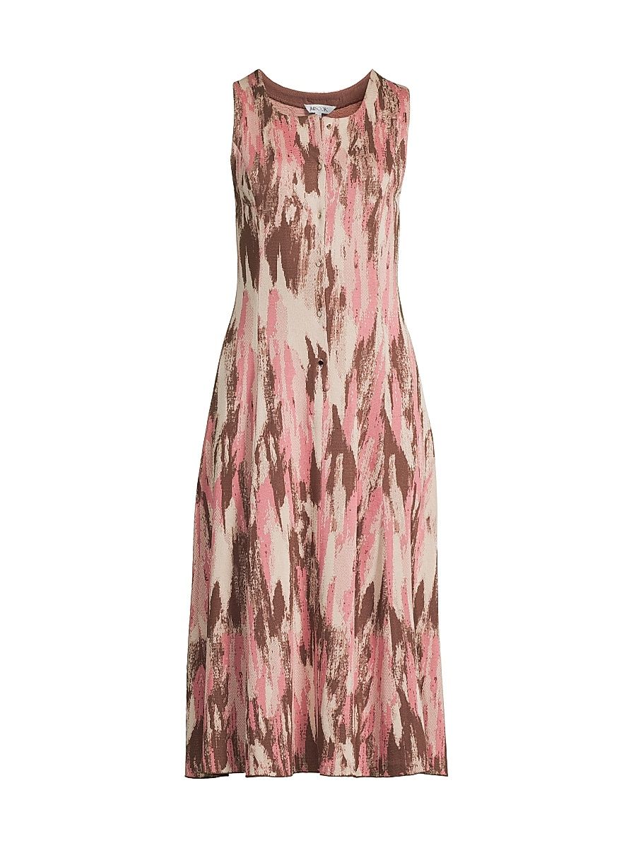 Women's Brushstroke Jacquard Soft Knit Midi-Dress - Honey Suckle Truffle - Size Medium