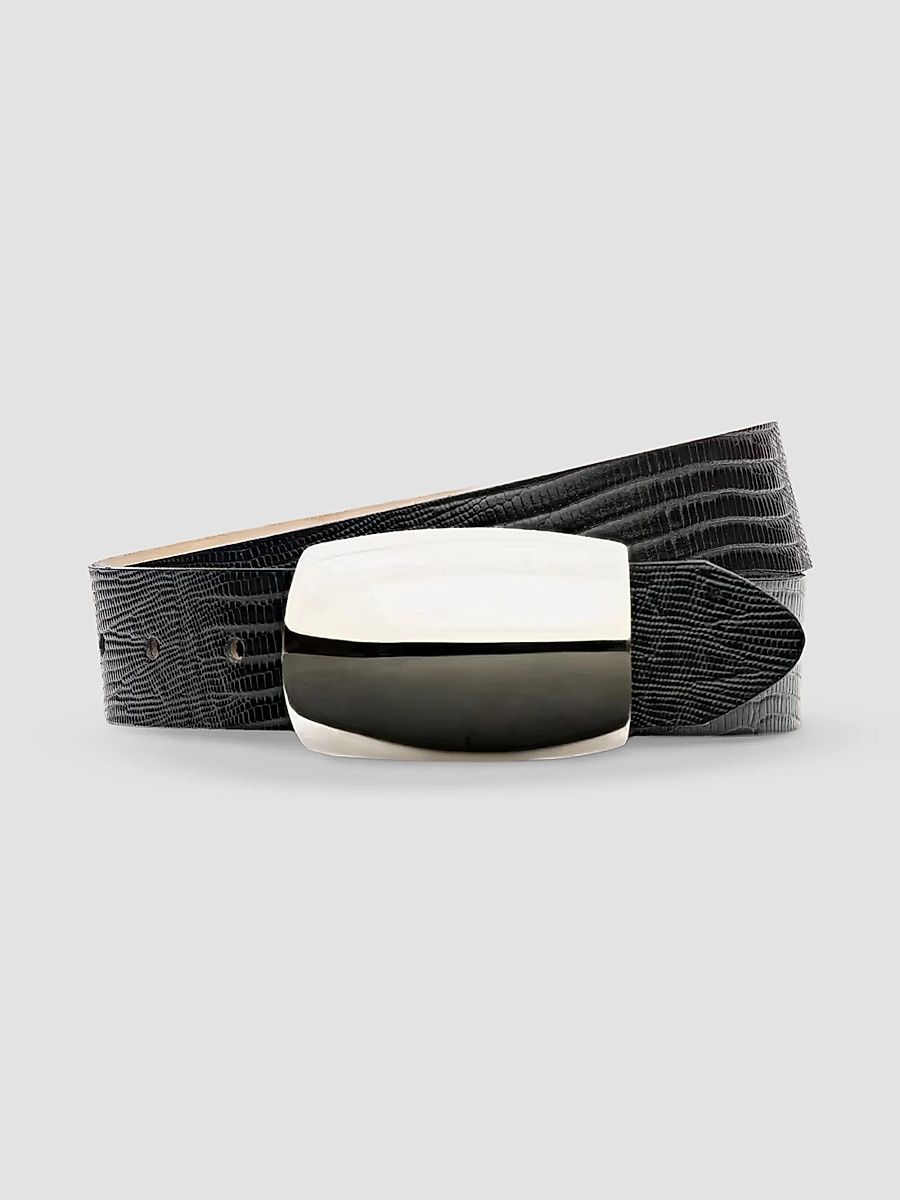 L'AGENCE Women's Milou Domed Lizard-Embossed Leather Belt - Black Lizard Embossed - Size XL