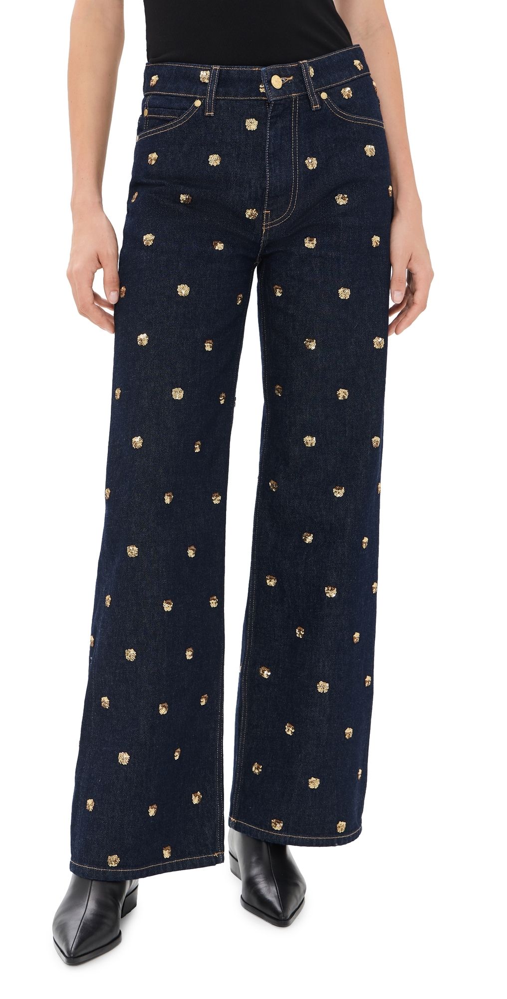 Ulla Johnson The Willow Embellished Wide Leg Jeans Embellished Tigris 31