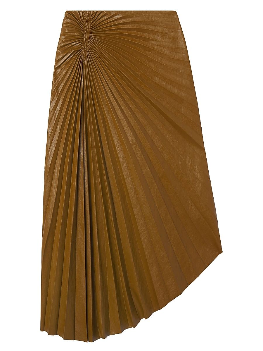 Women's Tracy Faux-Leather Pleated Maxi Skirt - Saddle - Size 0