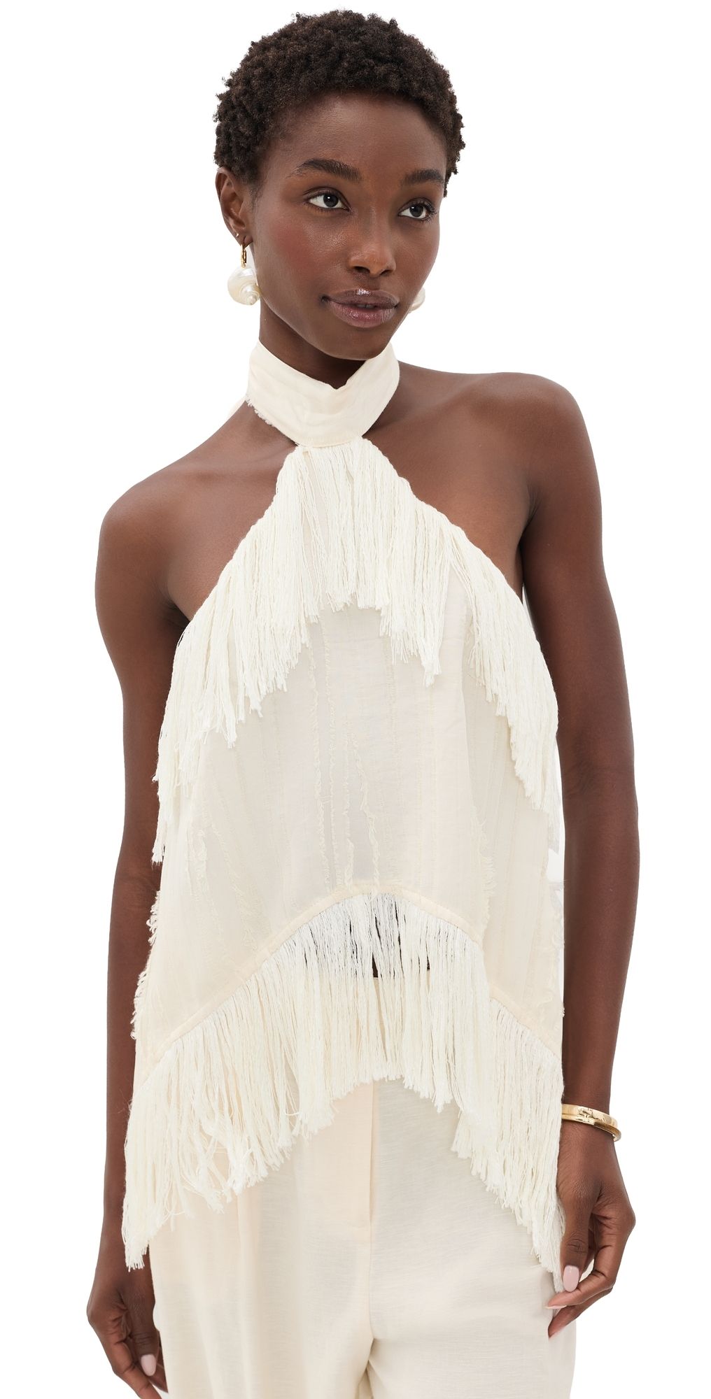 Yellow the Label Jones Fringe Top Ivory L