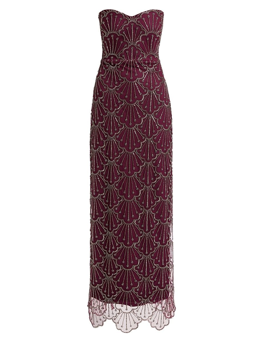 Women's Tessa Strapless Beaded Column Gown - Oxblood - Size 16