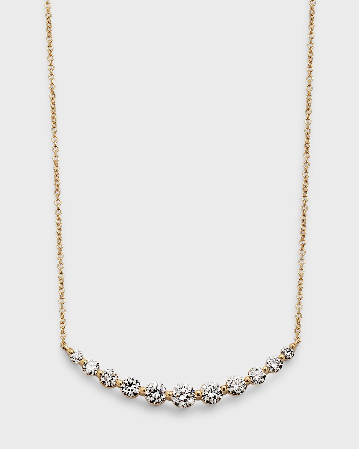 18k Yellow Gold 11 Round Diamond Smiley Bar Necklace, 16"L, 1.00tcw