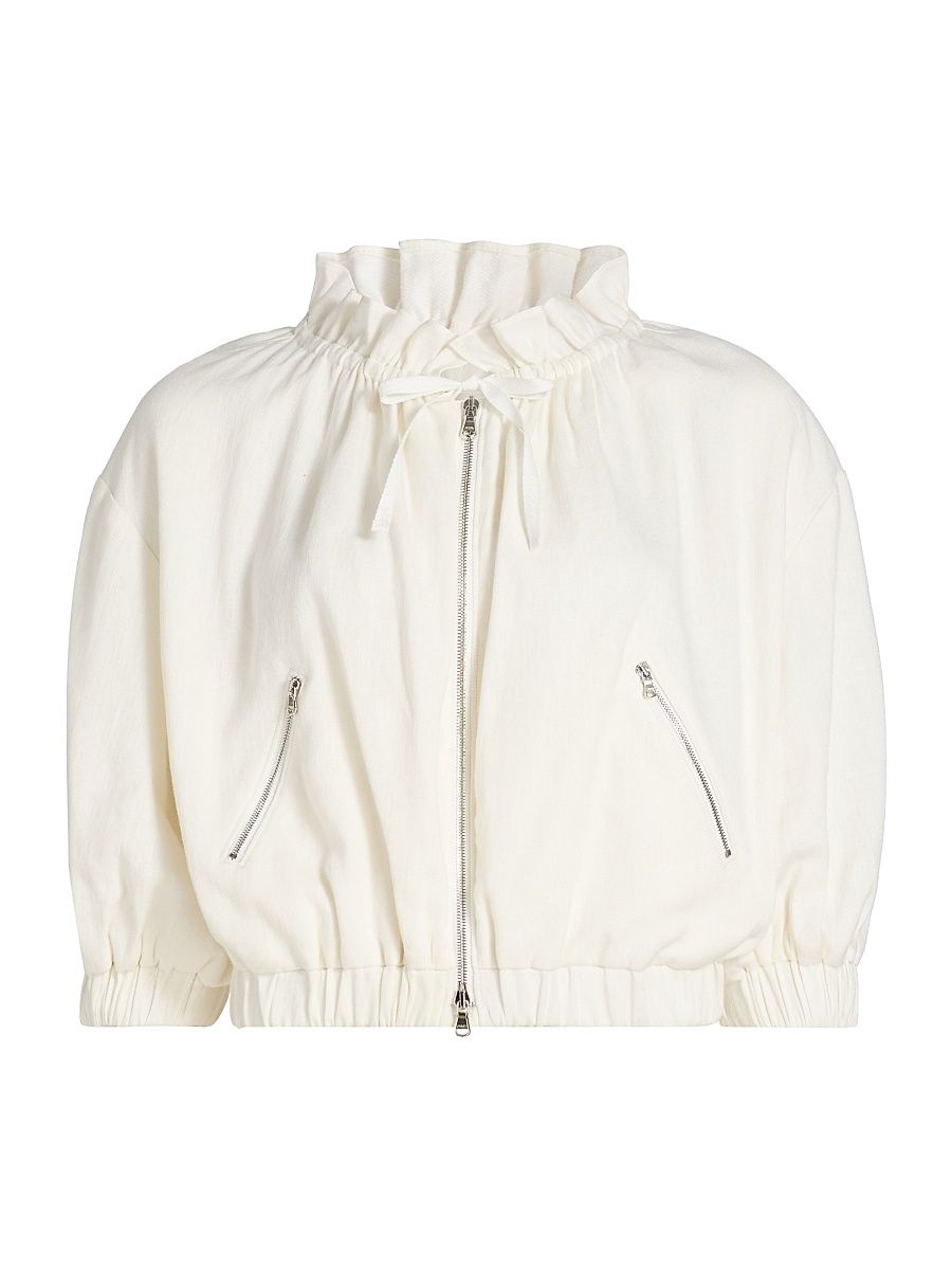 Women's Kaylie Linen-Cotton Zip-Front Crop Jacket - Ivory - Size XL