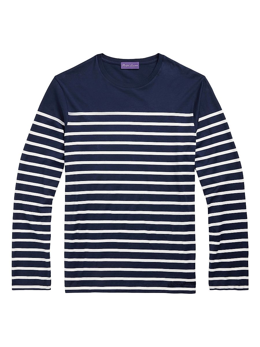 Men's Striped Lisle Long-Sleeve T-Shirt - Classic Chairman Navy - Size Medium
