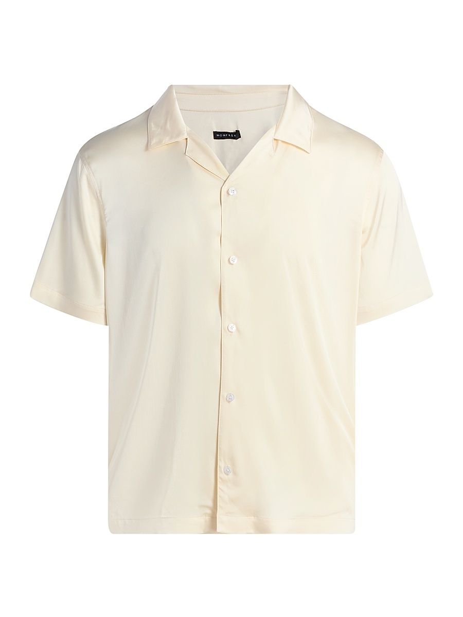 Men's Bond Satin Short-Sleeve Shirt - Ivory - Size XXL