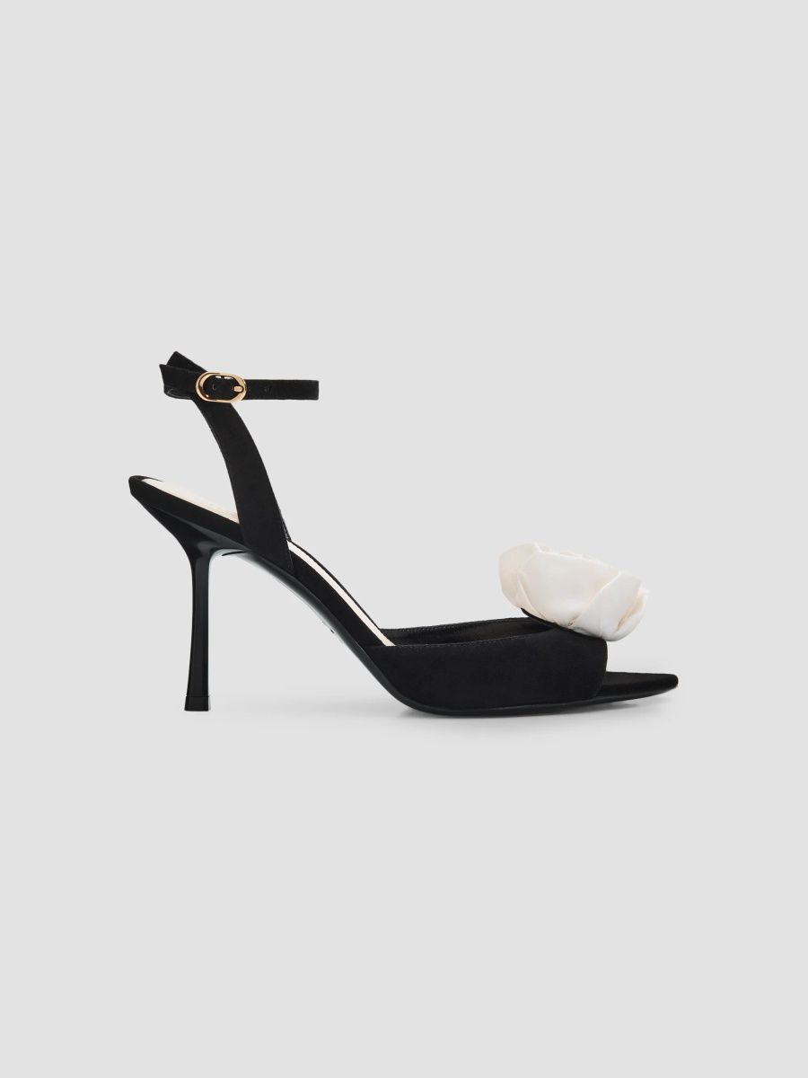 Stuart Weitzman Women's 85MM Floral Appliqué Suede Sandals - Black Cream - Size 12
