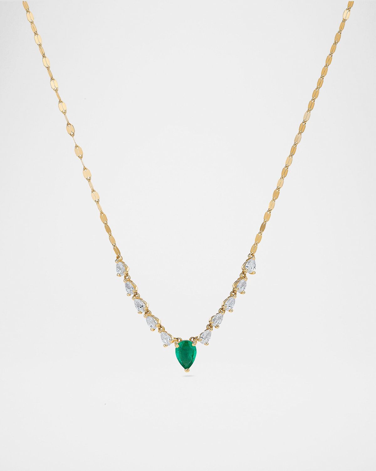 Green Emerald and Pear Diamond Necklace