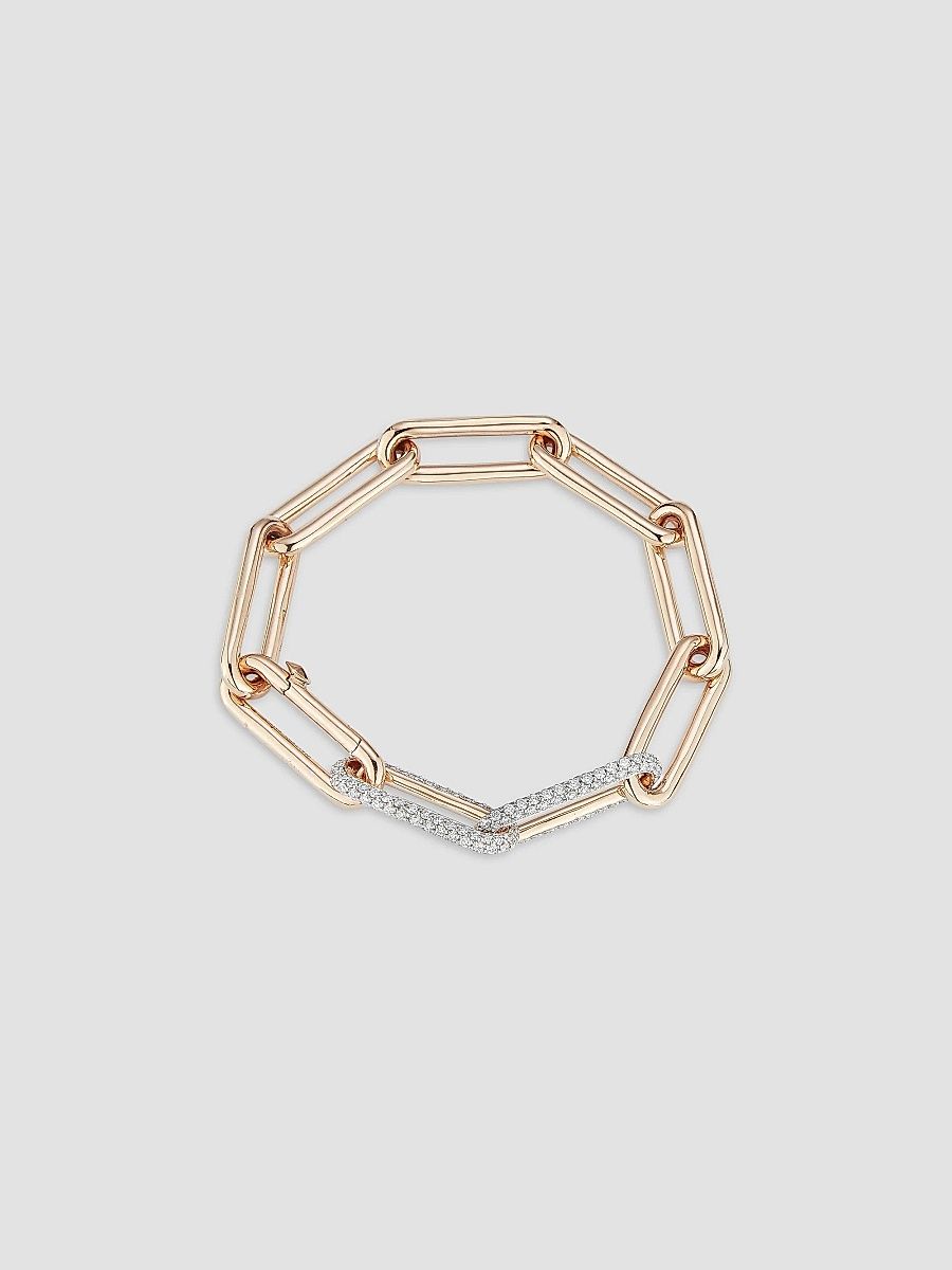 Women's Saxon 18K Rose Gold & Diamond Elongated Chain Link Bracelet - Rose Gold - Size 6.5