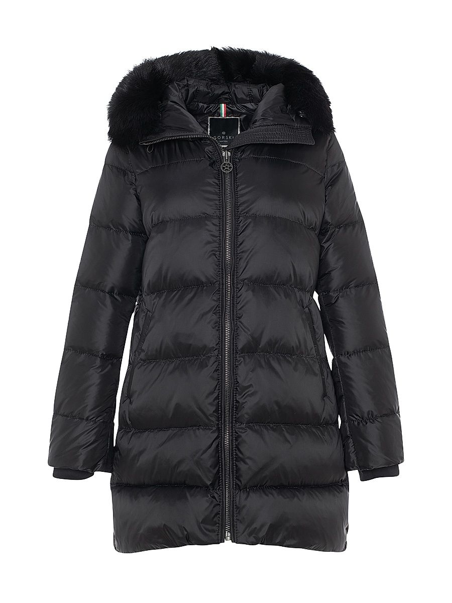 Women's Apres-Ski Jacket with Detachable Toscana Lamb Hood Trim - Black - Size Medium