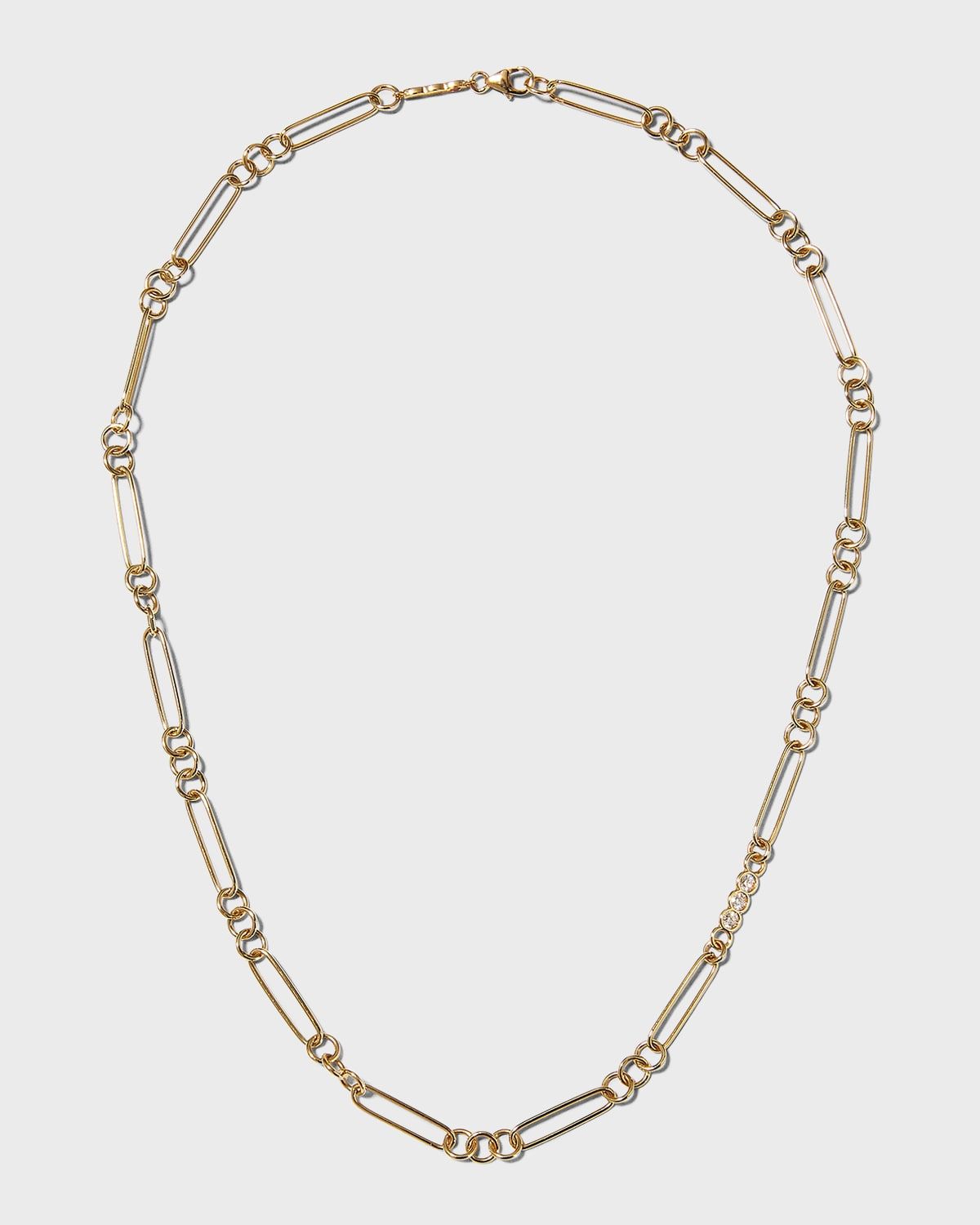 Yellow Gold Oval-Link Chain Necklace with Diamond Section