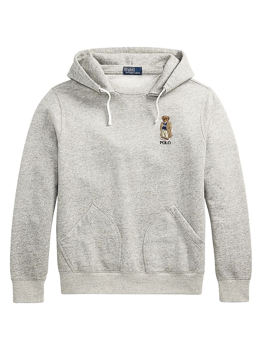 Men's Polo Bear Fleece Hoodie - Loft Heather Heritage Bear - Size Medium