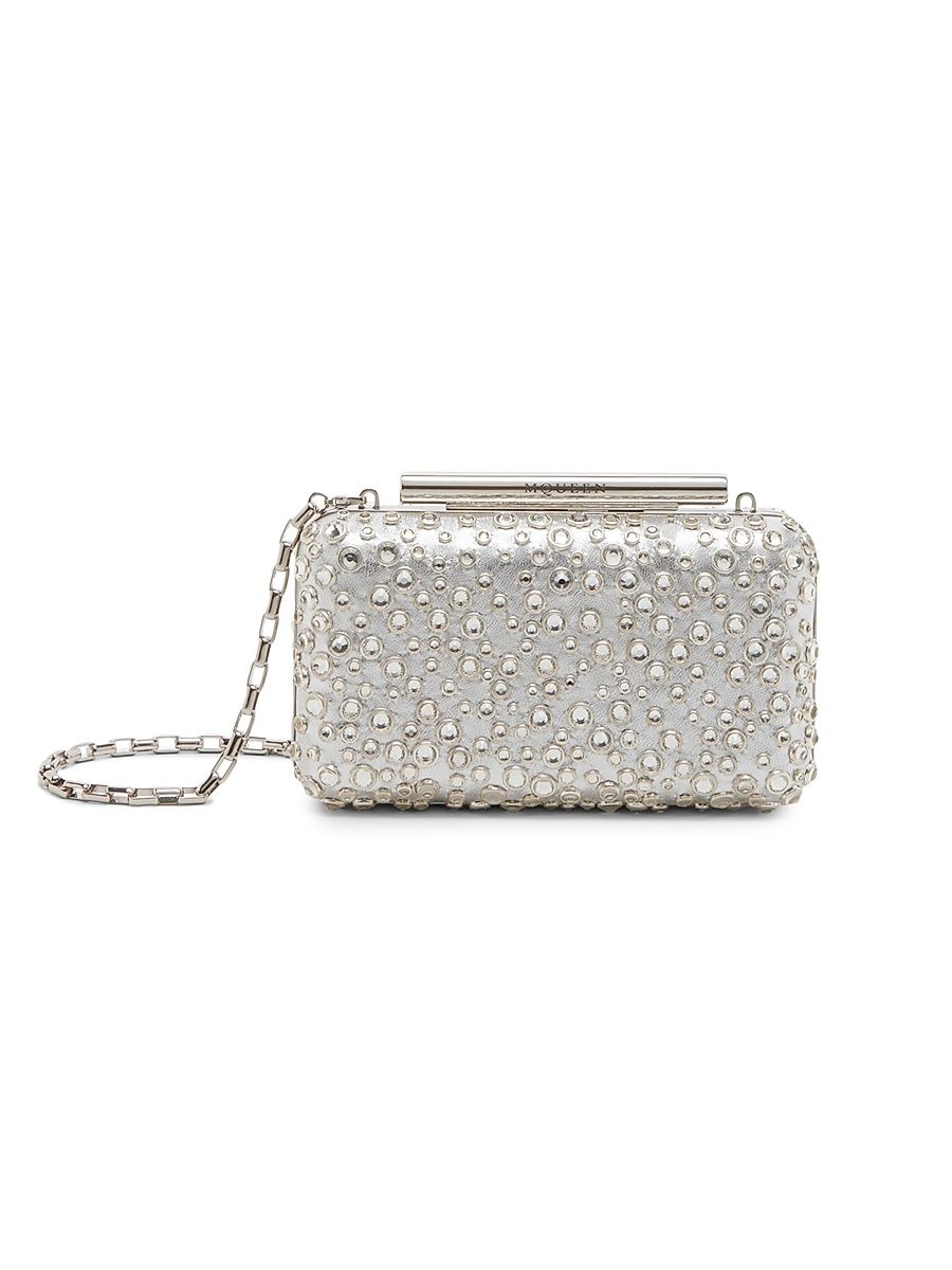 Women's Crystal-Embellished Suede Clutch - Silver