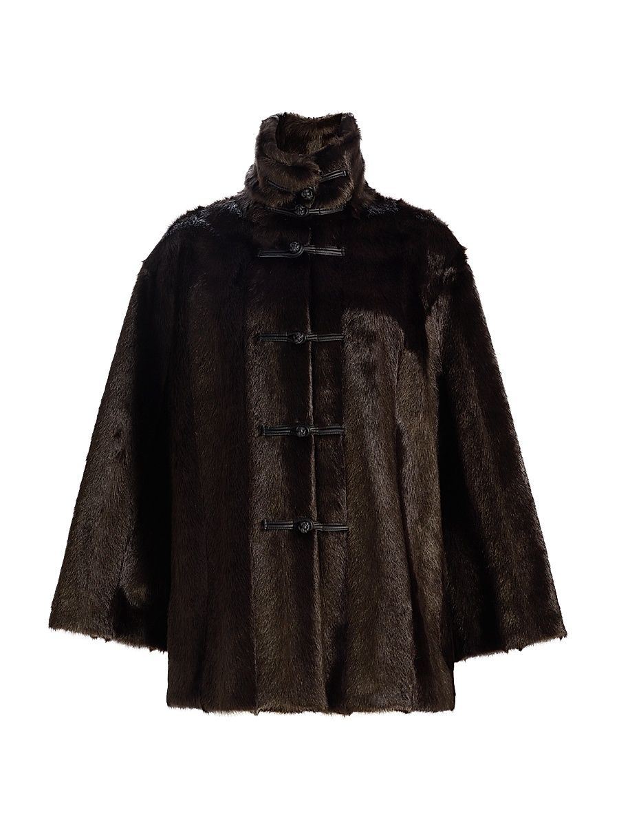 Women's Toggle Faux-Fur Short Coat - Dark Brown - Size 4