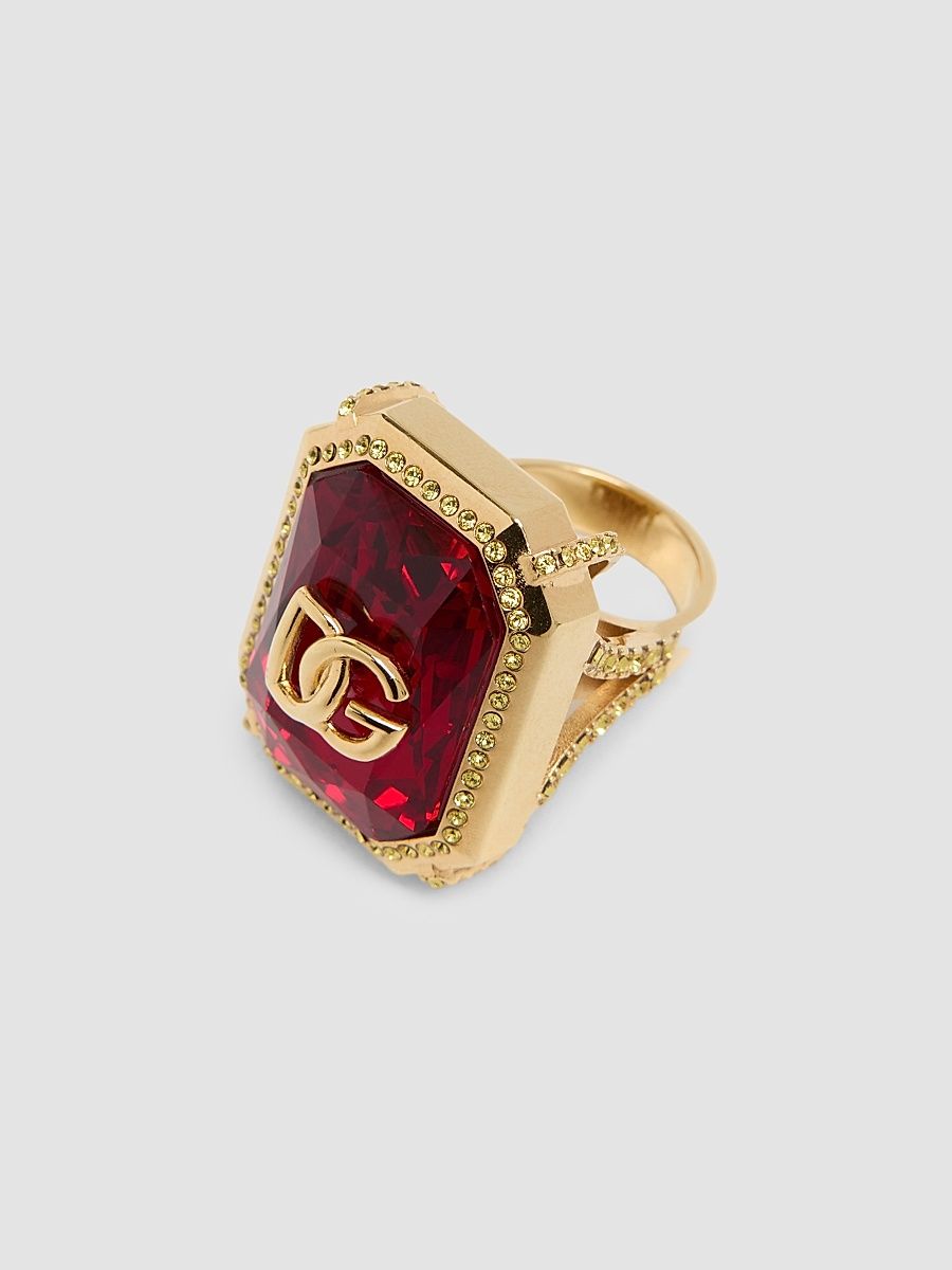 Women's Goldtone & Glass Crystal Monogram Ring - Red - Size Large