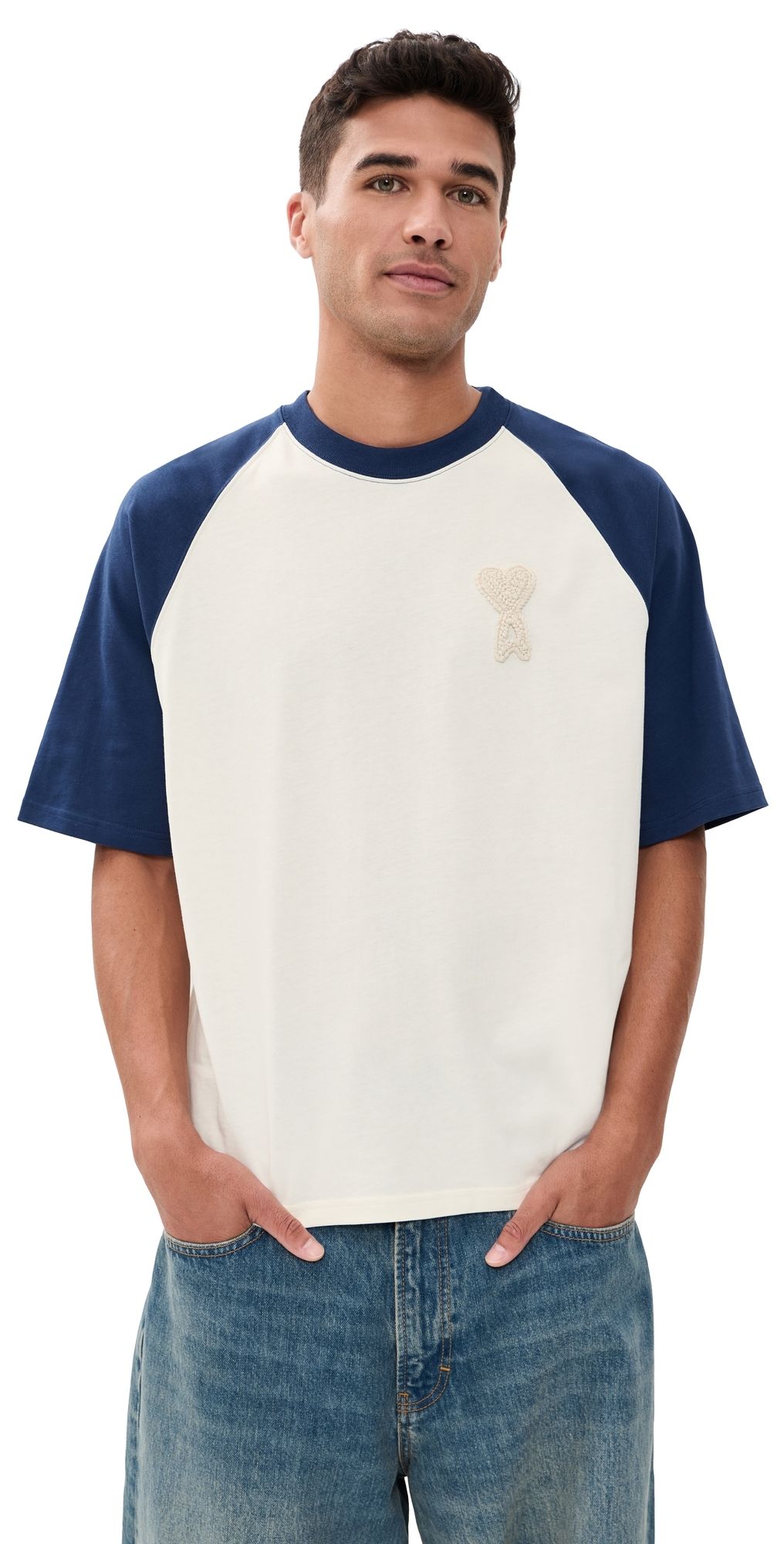 AMI Boxy Fit Raglan Tee Blanc Creme/Encre XS