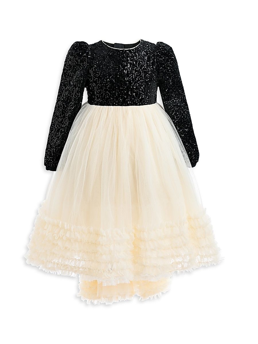Little Girl's & Girl's Glitter Bow-Back Tulle Dress - Black - Size 9