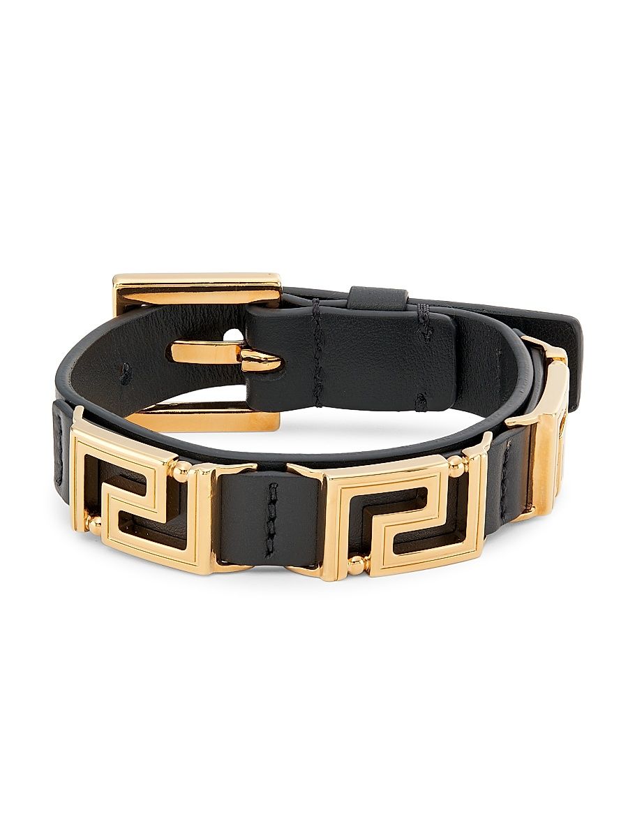 Women's Greca Goldtone & Leather Bracelet - Black